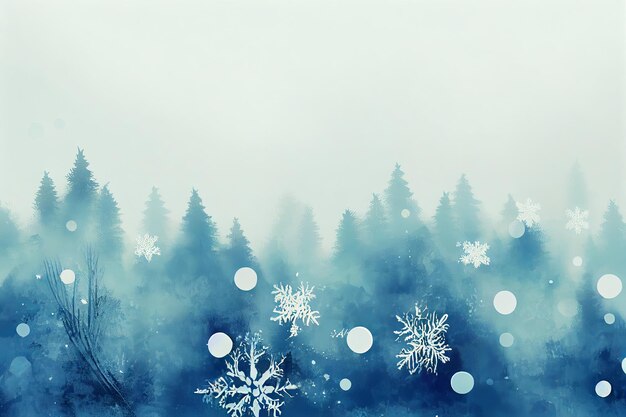 写真 冬の雪の背景を持つビンテージ メリー クリスマス ポストカードは、雪の木、森林、山、雪の結晶、道路、広告用イラストを提出しました。