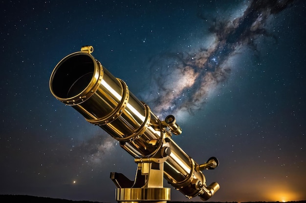 Vintage messing telescoop tegen een sterrenhemel