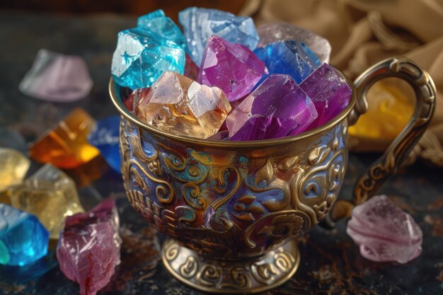 Vintage metal cup with Iranian crystal rock candy