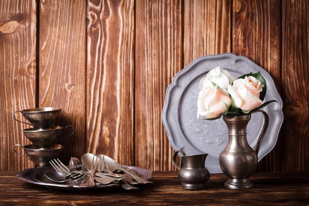 Vintage metal ware still life