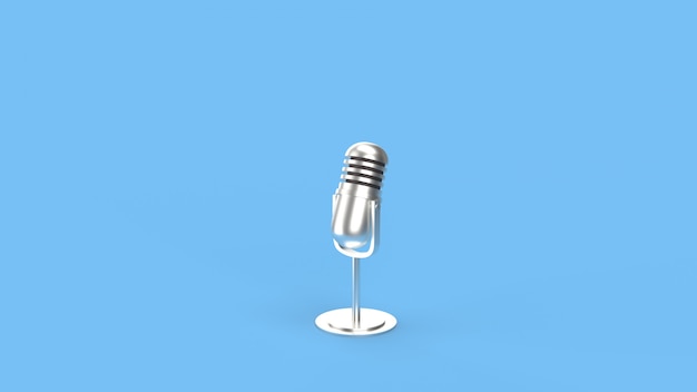 vintage microfoon op blauwe kamer 3D-rendering voor podcast-inhoud.