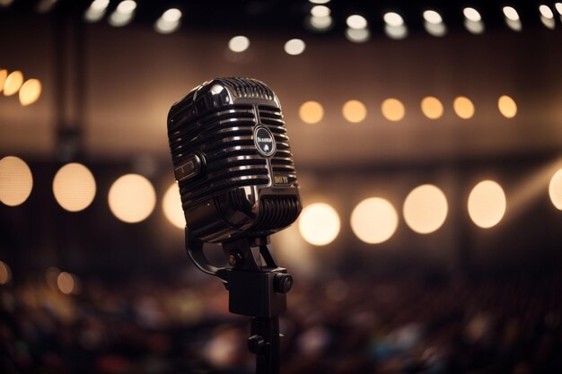 Vintage microfoon op het podium met Bokeh licht