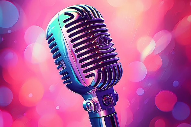 Vintage microphone on a colorful backdrop