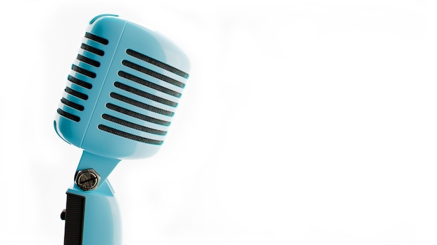 Vintage microphone Pictures of an old blue color microphone on white background 3d Illustration