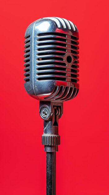 Vintage Microphone on Red Background