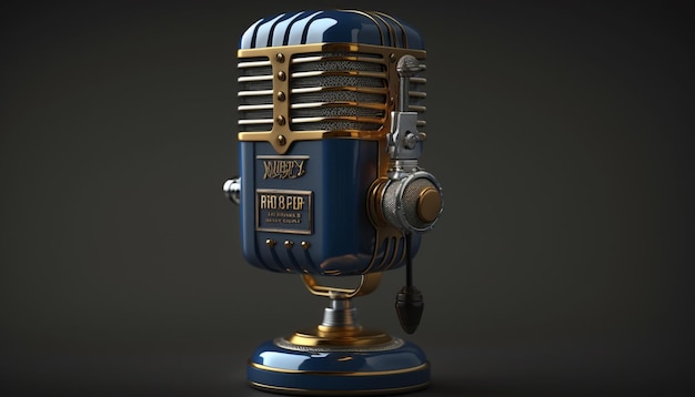 Vintage microphone royal blueGenerative AI