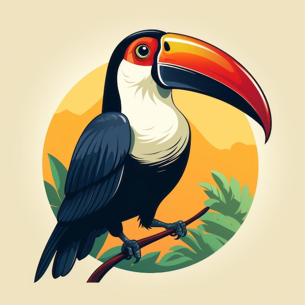 Vintage Minimalistische Toucan Illustratie Met Adelaar Op Witte Achtergrond