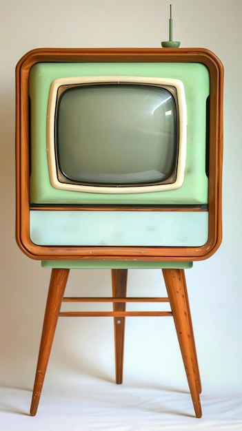 Foto vintage mint green tv op houten stand