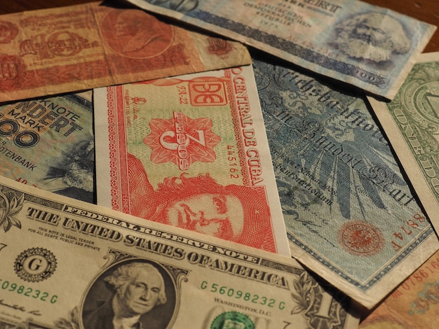 Vintage money of communist countries and dollar notes