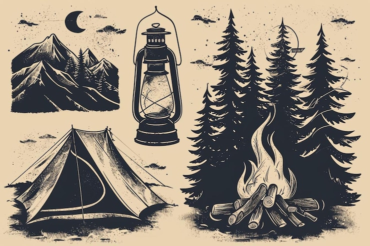 Photo vintage monochrome camping adventure emblems