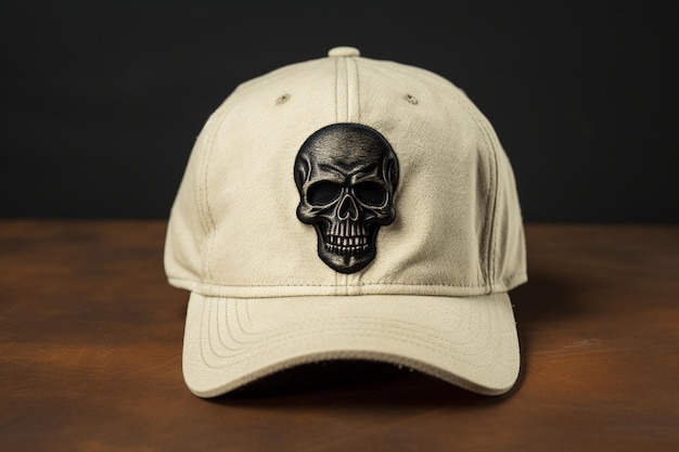 Vintage monochrome skull in baseball cap