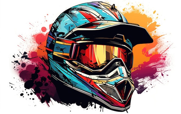 Photo vintage motocross helmet on display on white background