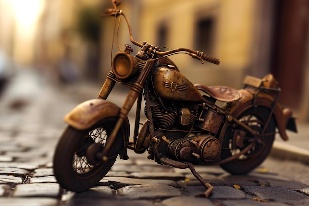 Vintage motorcycle on a cobblestone street in Rome Italy