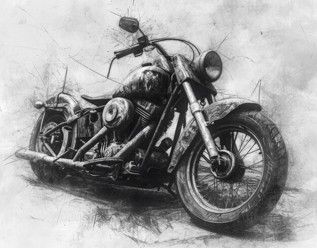 Photo vintage motorcycle hand drawn motorbike illustration