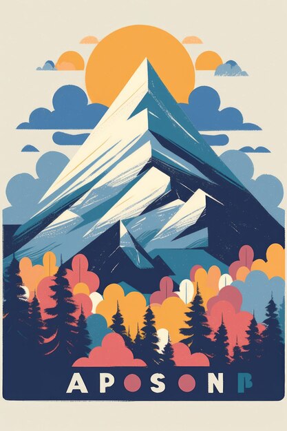 Vintage Mountain and Aspen Trees Illustration