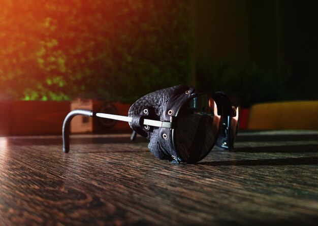 Vintage mountain sunglasses on the table