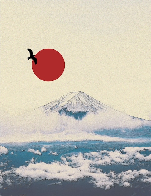 Vintage mountain view illustrations in Japanese style Minimalist Abstract Posters Cover Book