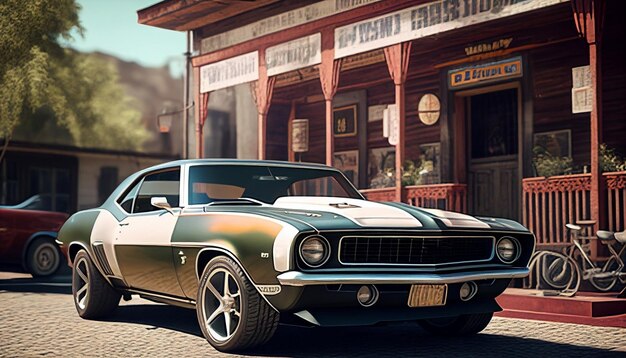 Foto muscle car d'epoca sulla strada auto d'epoca americana iperrealista