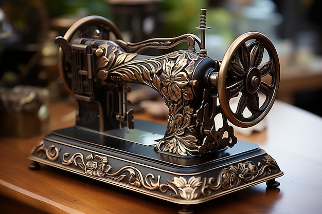vintage naaimachine met ingewikkelde metaalbewerking AI gegenereerd