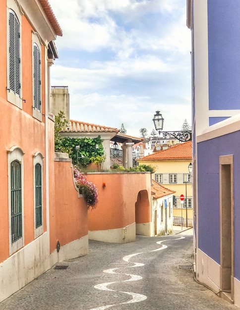 Vintage narrow street in Lisbon, Portugal. 