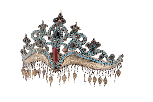 빈티지 국가 실버 티아라 왕관 머리 장식 카자흐스탄 국가 보석
