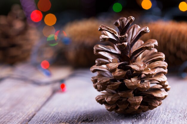 Vintage New Year card - pine cone, garland and Christmas ball