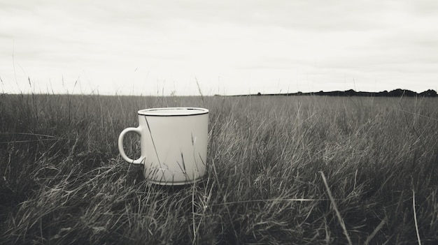 Photo vintage noir coffee cup in grassy field