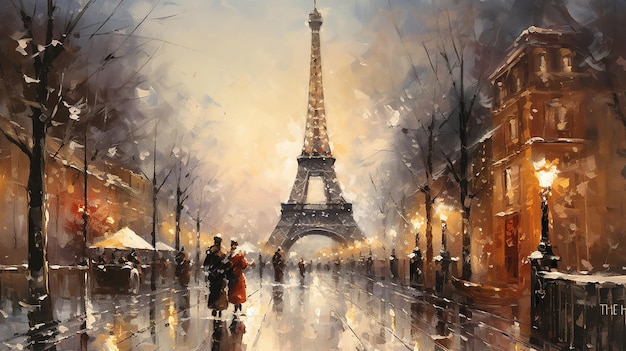 Vintage Oil Painting Christmas in Paris with Muted Colors