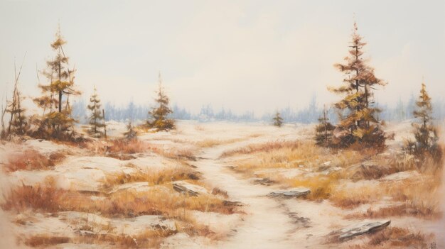 Vintage Oil Painting Of A Tundra Nature Alley