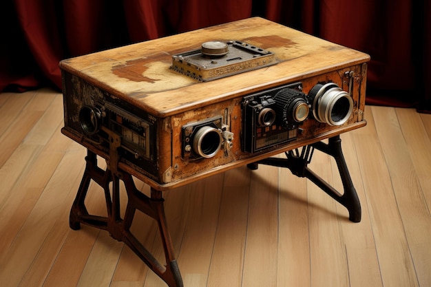 Vintage Old camera closeup table Generate Ai