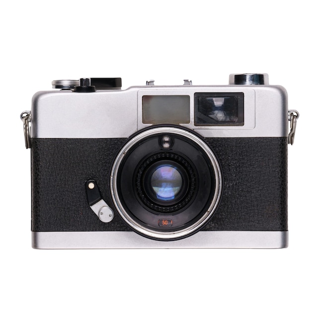 사진 흰색 배경에 고립 된 빈티지 오래 된 필름 카메라