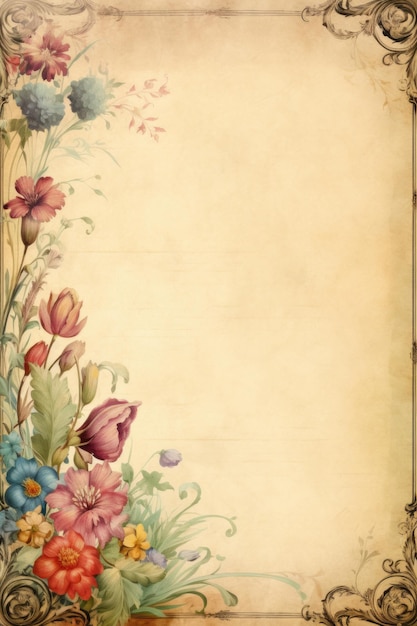 Vintage old paper with ornaments and flowers Generative AI