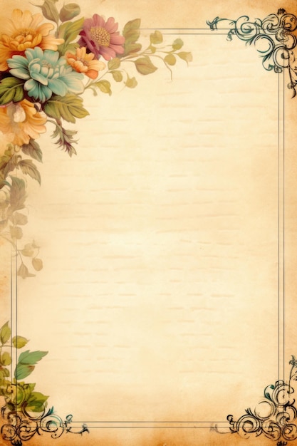 Vintage old paper with ornaments and flowers Generative AI