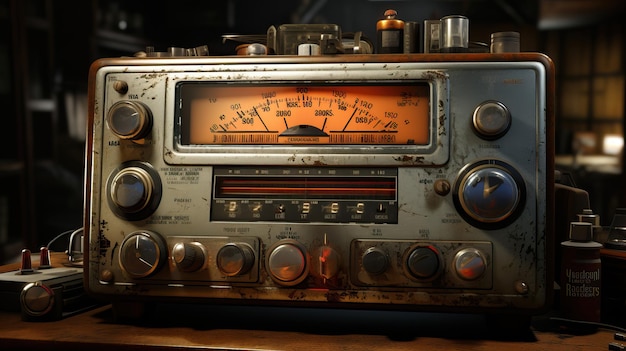 Vintage old radio on the wooden table