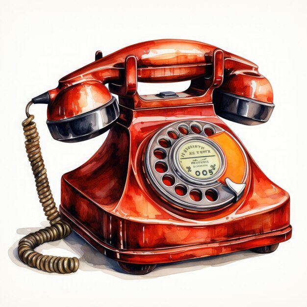 Photo vintage old telephone watercolor clipart generative ai