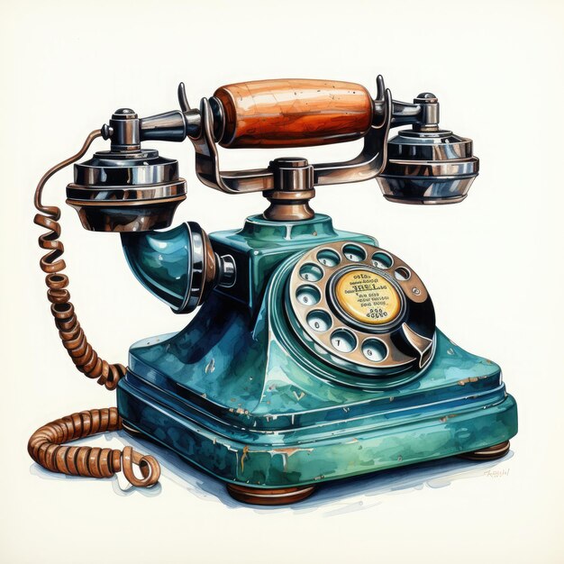 Photo vintage old telephone watercolor clipart generative ai