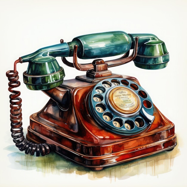 Foto vecchio telefono antico acquerello clipart generative ai