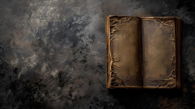 Vintage open book on a dark grunge background moody atmospheric still life perfect for a mysterious concept highquality stock image for design use AI