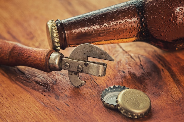 Vintage opener and beer