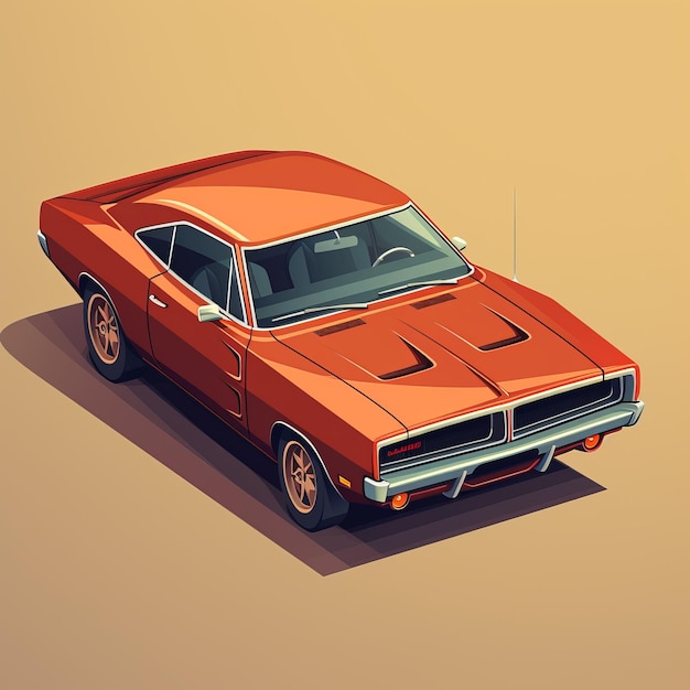 Photo vintage orange dodge charger isometric muscle car on brown background