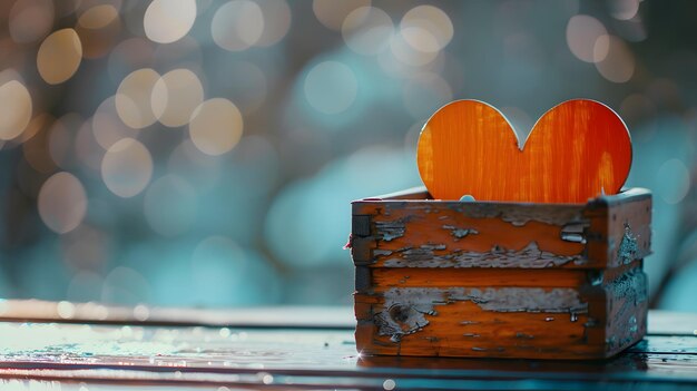 Photo vintage orange heart on weathered blue wooden crate