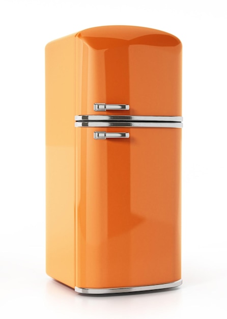 Vintage oranje koelkast geïsoleerd op wit