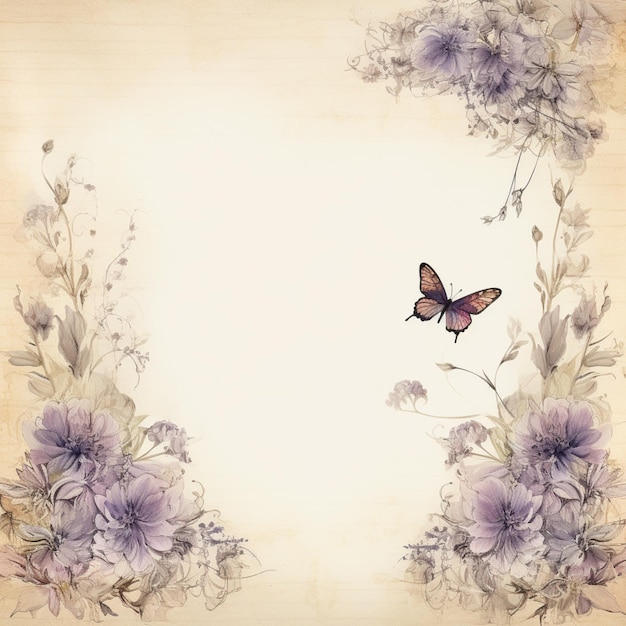 a vintage ornate frame with ornate lines on an aged background in the style of butterflies and flowers patterns