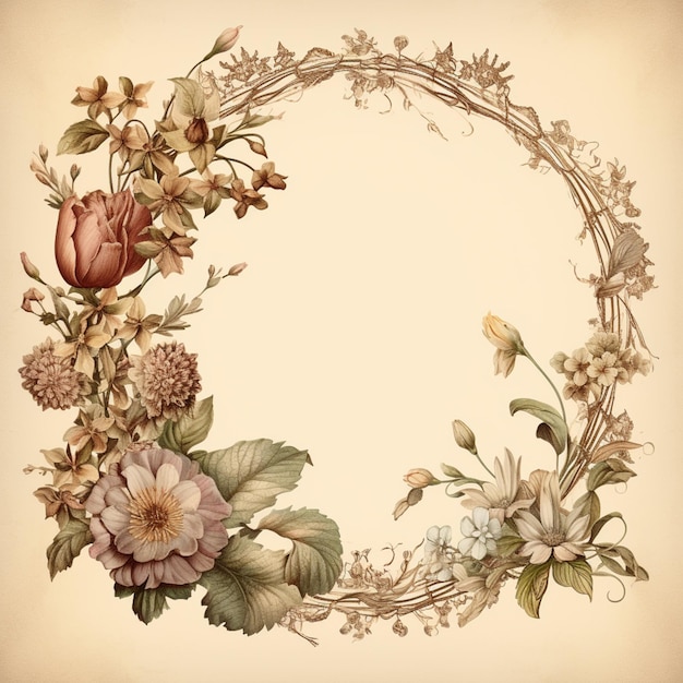 a vintage ornate frame with ornate lines on an aged background in the style of leaf and flower patterns