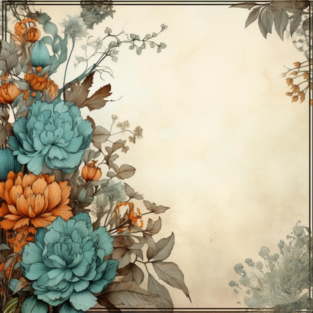 a vintage ornate frame with ornate lines on an aged background in the style of leaf and flower patterns