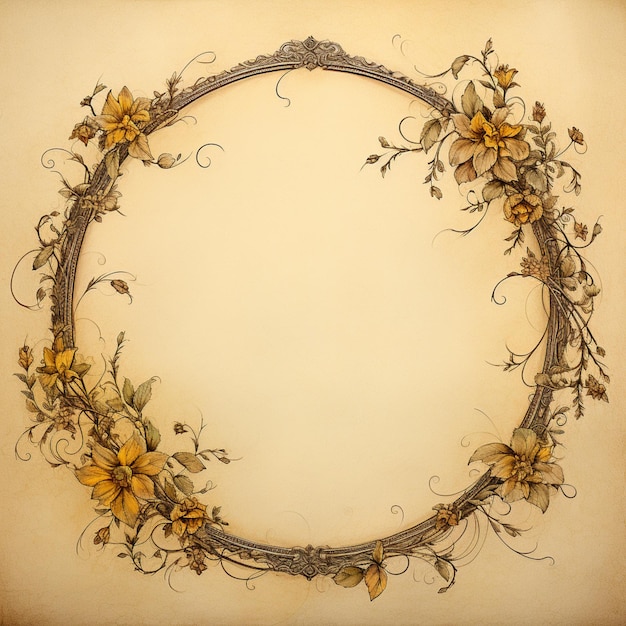 a vintage ornate frame with ornate lines on an aged background in the style of leaf and flower patterns