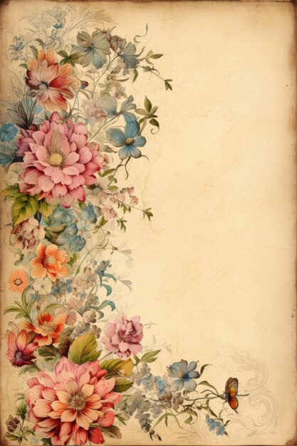 Foto vintage oud papier met ornamenten en bloemen generatieve ai