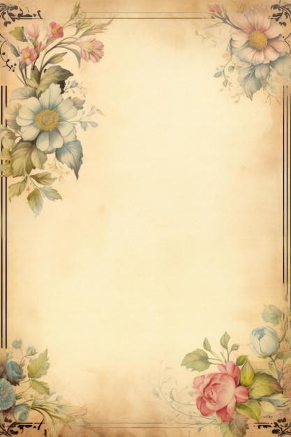 Foto vintage oud papier met ornamenten en bloemen generatieve ai