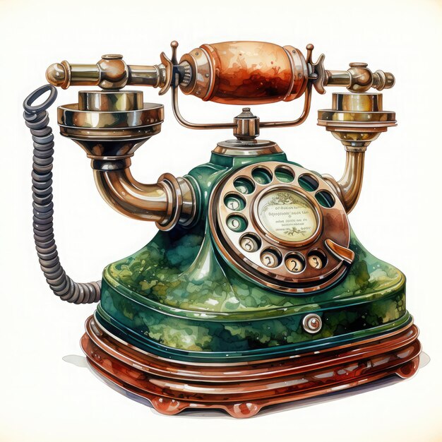 Foto vintage oude telefoon waterverf clipart generative ai