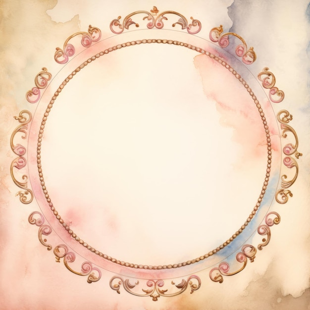 Vintage oval frame isolated on white background Watercolor illustration